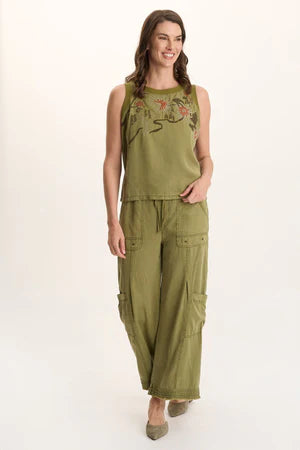 XCVI Darri Embroidered Pull-on Soft Twill Jogger  in Thicket Pigment