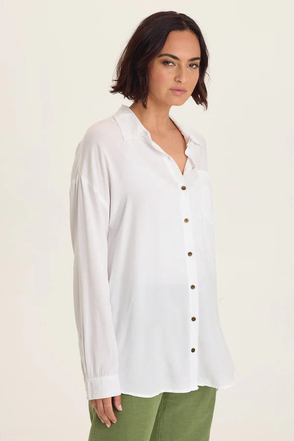 XCVI Wearables Dusten Lightweight Oversize Button-Up  in White