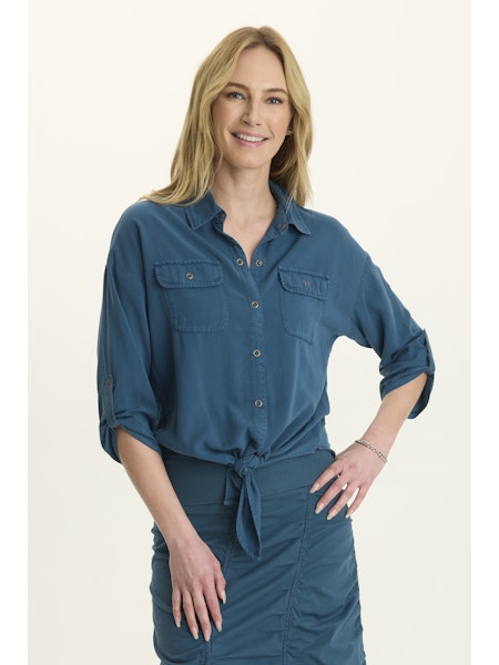 XCVI Wearables Tyrell Tie-Front Blouse - Abyss Pigment