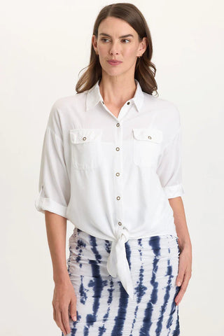 XCVI Wearables Tyrell Lightweight Tie-Front Button-Up White