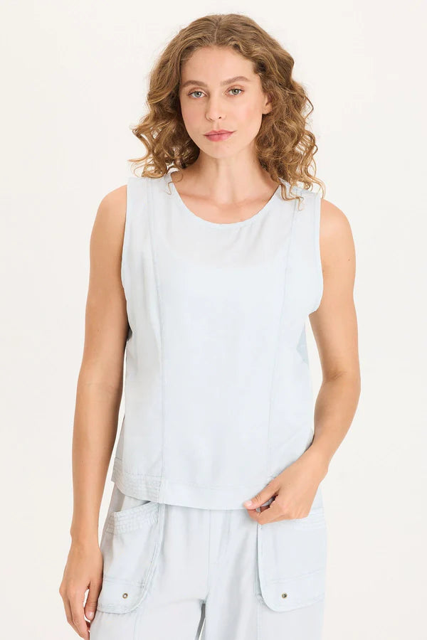XCVI Davies Stitched Hem Twill/Jersey Tank  in Carefree Pigment