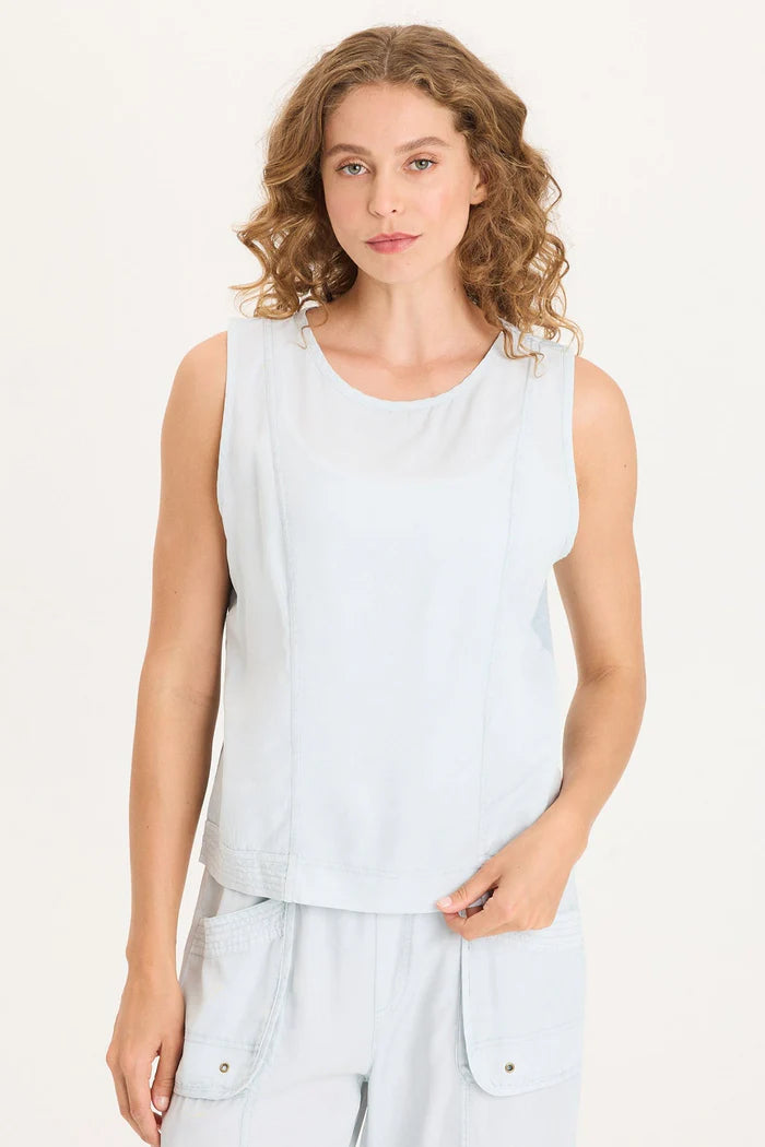 XCVI Davies Stitched Hem Twill/Jersey Tank  in Carefree Pigment