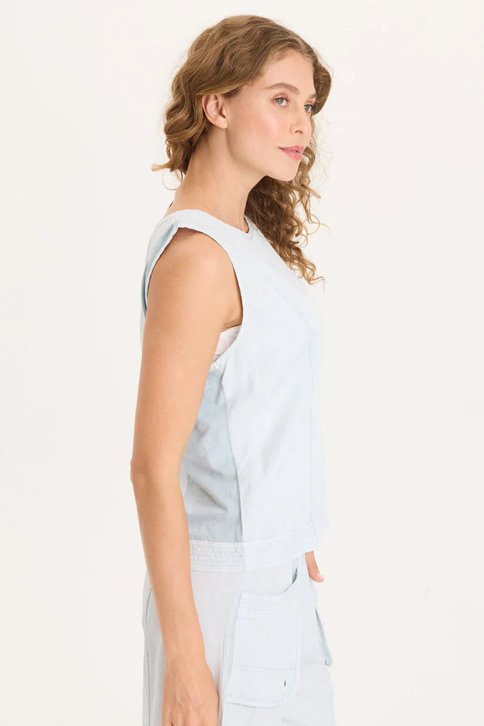 XCVI Davies Stitched Hem Twill/Jersey Tank  in Carefree Pigment