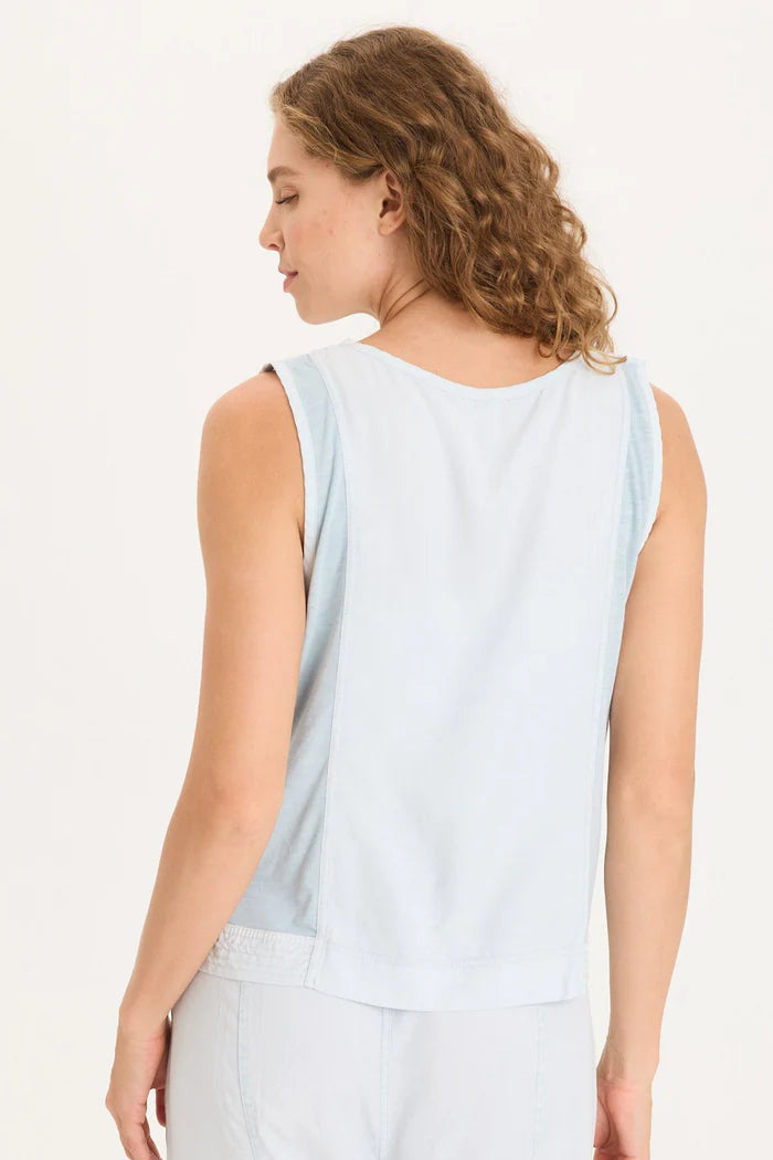 XCVI Davies Stitched Hem Twill/Jersey Tank  in Carefree Pigment