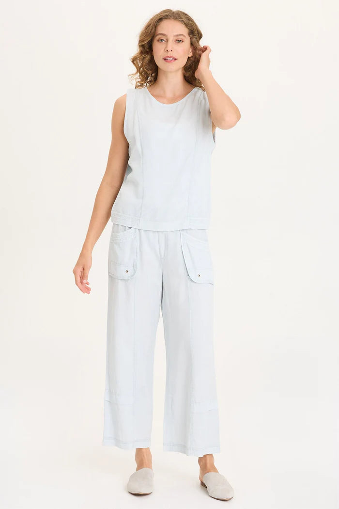 XCVI Davies Stitched Hem Twill/Jersey Tank  in Carefree Pigment