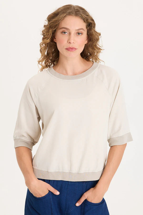 XCVI Linton Twill/Rib Snap-Up Back Top  in Center Stage Pigment