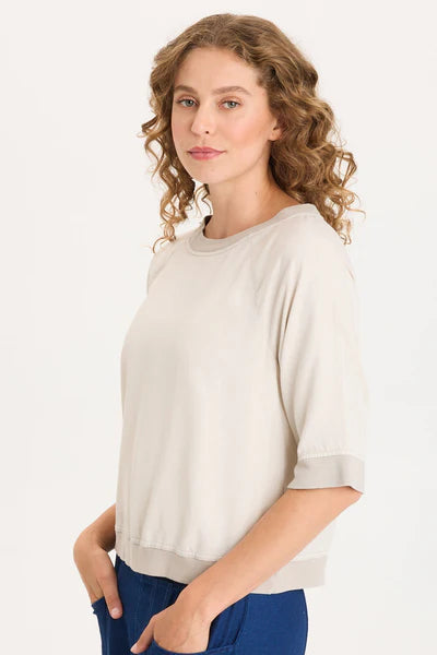 XCVI Linton Twill/Rib Snap-Up Back Top  in Center Stage Pigment