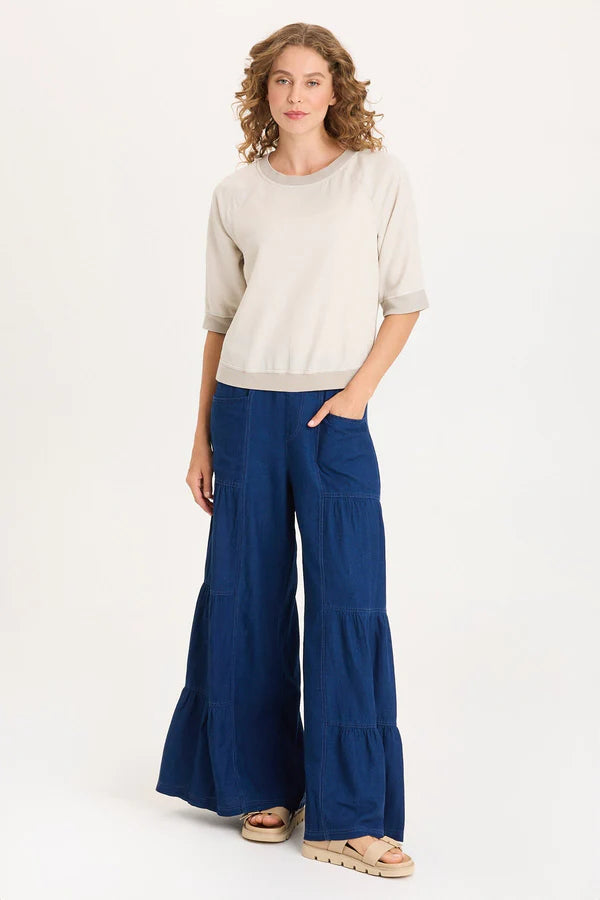 XCVI Linton Twill/Rib Snap-Up Back Top  in Center Stage Pigment