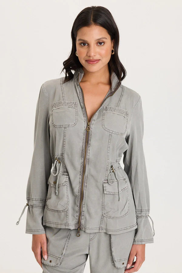 XCVI Hall Four Pocket Cinchable Twill/Rib Jacket  in Magnetic Grey Pigment