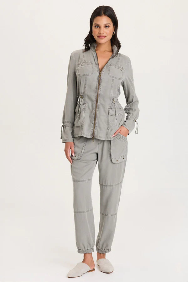 XCVI Hall Four Pocket Cinchable Twill/Rib Jacket  in Magnetic Grey Pigment