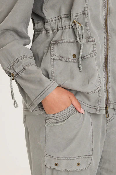 XCVI Hall Four Pocket Cinchable Twill/Rib Jacket  in Magnetic Grey Pigment