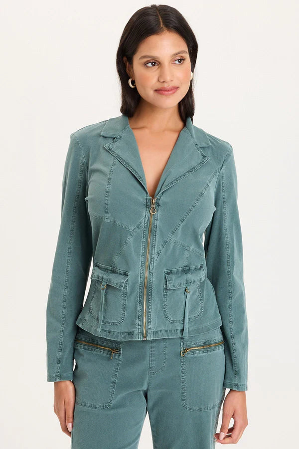 XCVI Riddell Twill Zip Up Jacket  in Ocean Storm Pigment