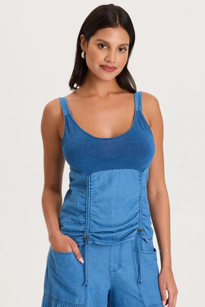 XCVI Fife Adjustable Cord Twill/Jersey Tank  in Etiolate Wash