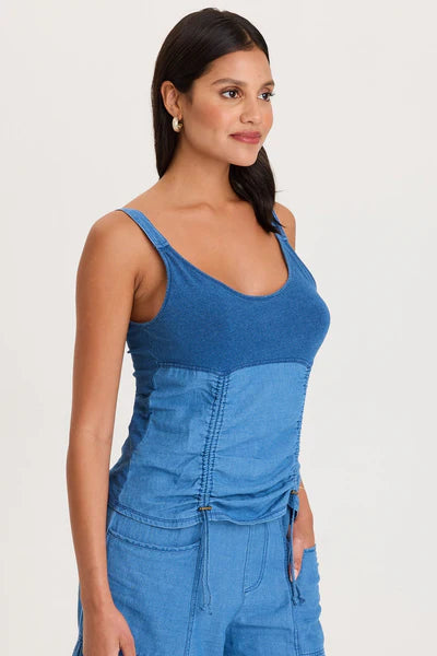 XCVI Fife Adjustable Cord Twill/Jersey Tank  in Etiolate Wash