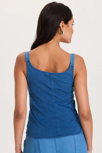 XCVI Fife Adjustable Cord Twill/Jersey Tank  in Etiolate Wash