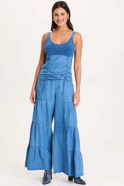 XCVI Fife Adjustable Cord Twill/Jersey Tank  in Etiolate Wash