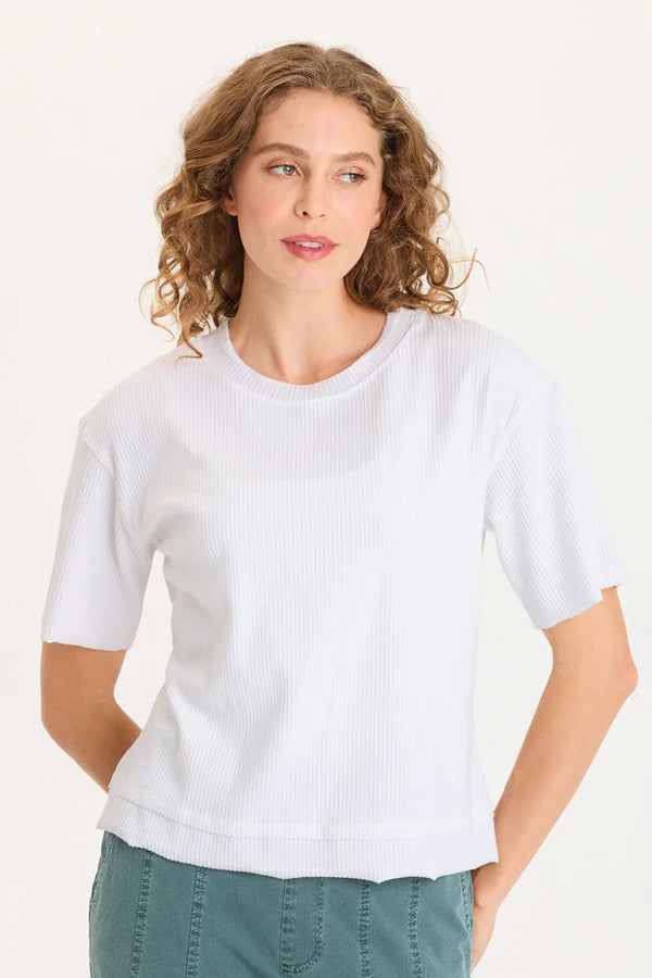 XCVI Cairns Longer Short Sleeve Double Hem Tee  in White