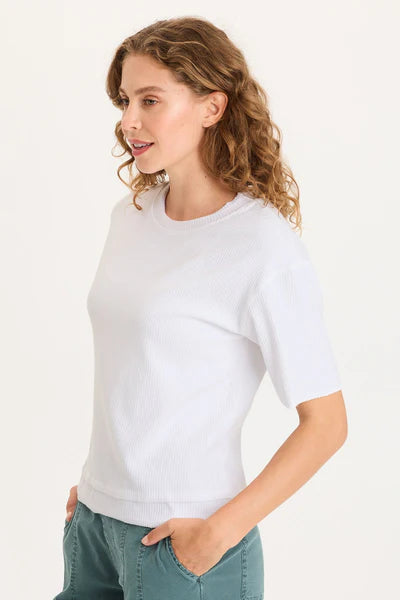 XCVI Cairns Longer Short Sleeve Double Hem Tee  in White