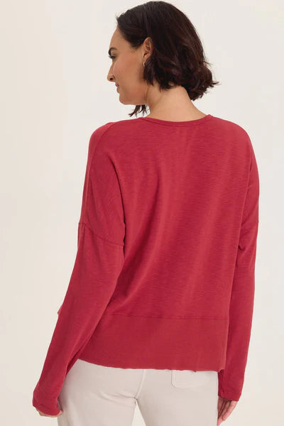 XCVI Wearables Odilia High-Low Long Sleeve V-Neck Top  in Corundum