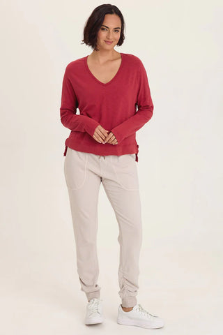 XCVI Wearables Odilia High-Low Long Sleeve V-Neck Top  in Corundum