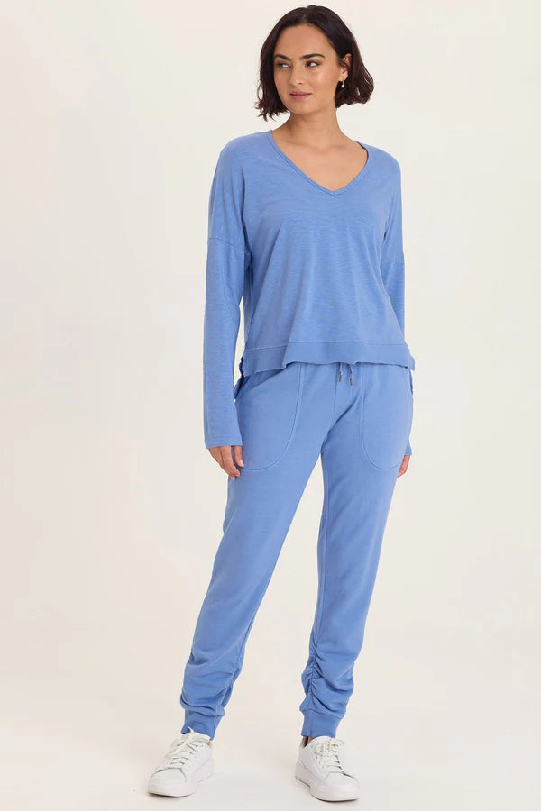 XCVI Wearables Odilia High-Low Long Sleeve V-Neck Top  in Shasta Lake
