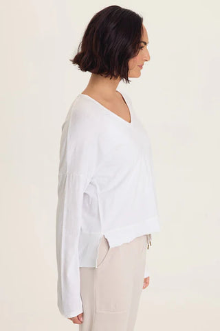 XCVI Wearables Odilia High-Low Long Sleeve V-Neck Top  in White