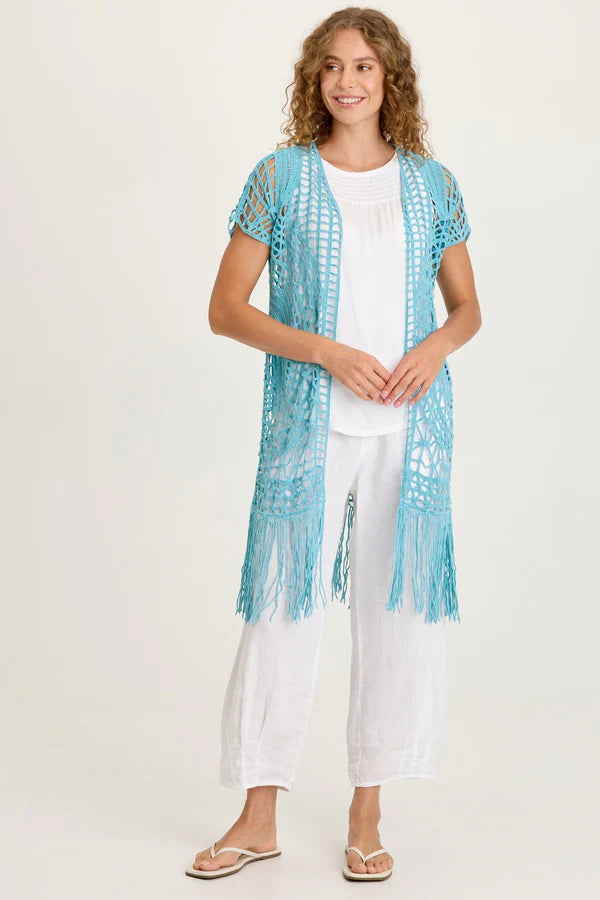 XCVI Calix Crochet Fringe Cover-Up  in Mermaid Tail Pigment