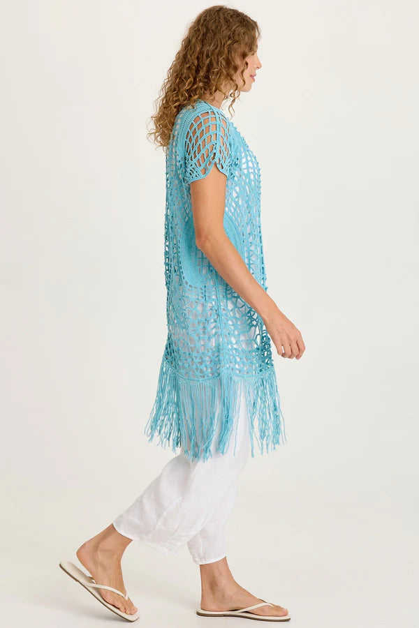 XCVI Calix Crochet Fringe Cover-Up  in Mermaid Tail Pigment