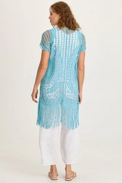 XCVI Calix Crochet Fringe Cover-Up  in Mermaid Tail Pigment