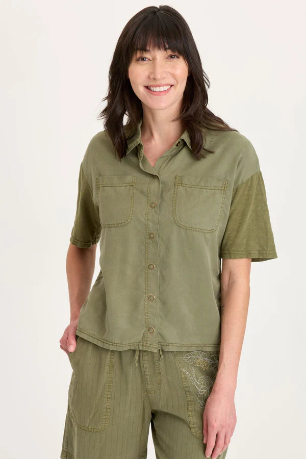 XCVI Kimbel Twill Classic Button-Up Top Espalier Pigment