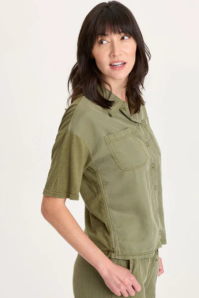 XCVI Kimbel Twill Classic Button-Up Top Espalier Pigment