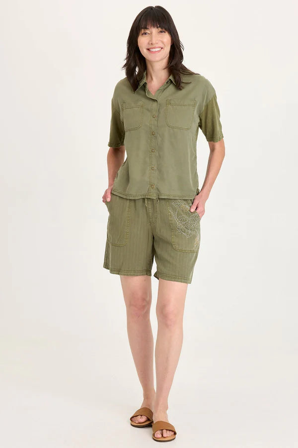 XCVI Kimbel Twill Classic Button-Up Top Espalier Pigment