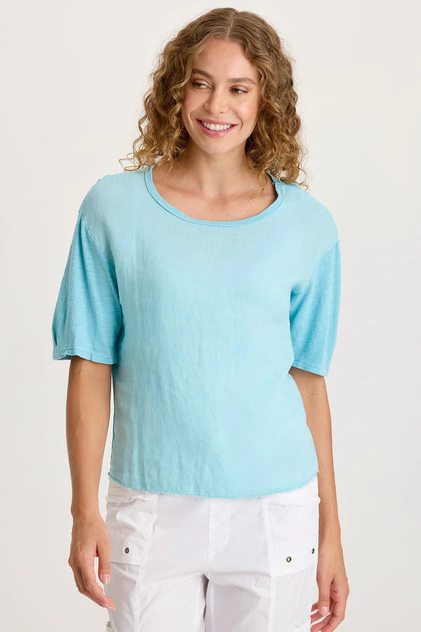 XCVI Esti Linen Short Sleeve Tee  in Mermaid Tail Pigment