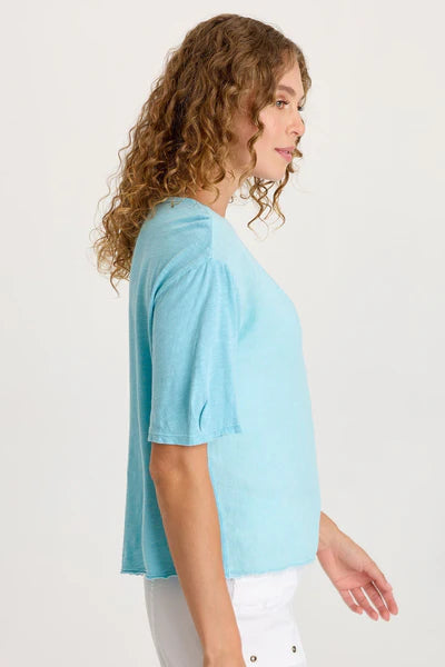 XCVI Esti Linen Short Sleeve Tee  in Mermaid Tail Pigment