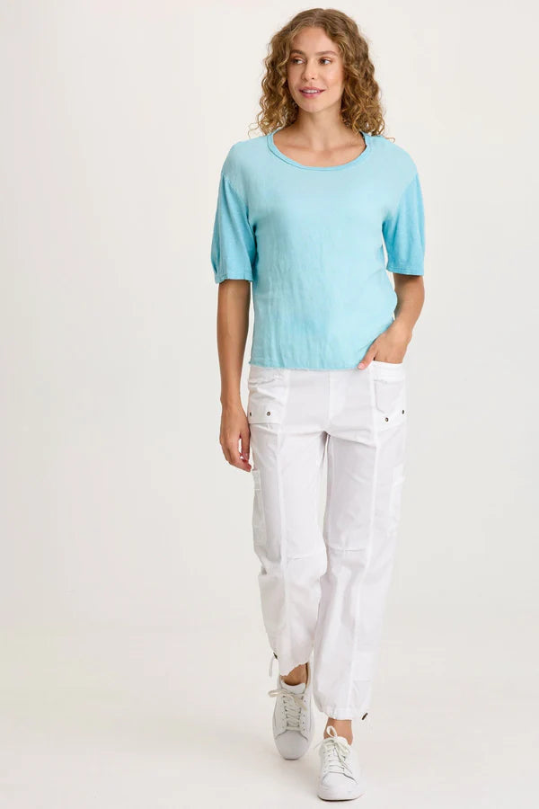 XCVI Esti Linen Short Sleeve Tee  in Mermaid Tail Pigment