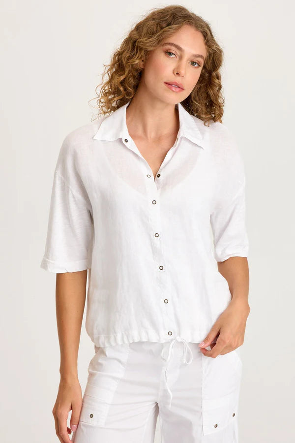 XCVI Balto Linen Snap-Up Top  in White