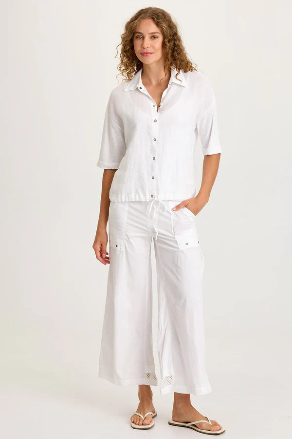 XCVI Balto Linen Snap-Up Top  in White