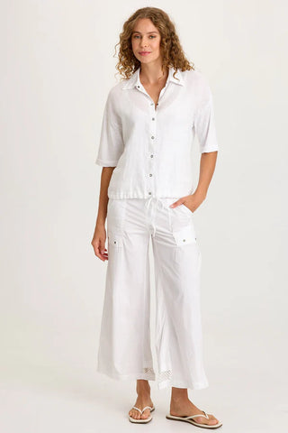 XCVI Roel Poplin/Mesh Gaucho Crop  in White