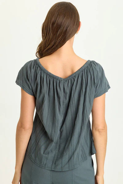 XCVI Wearables Selda Textured Gauze Cinched Top  in Hawthorn Leaf