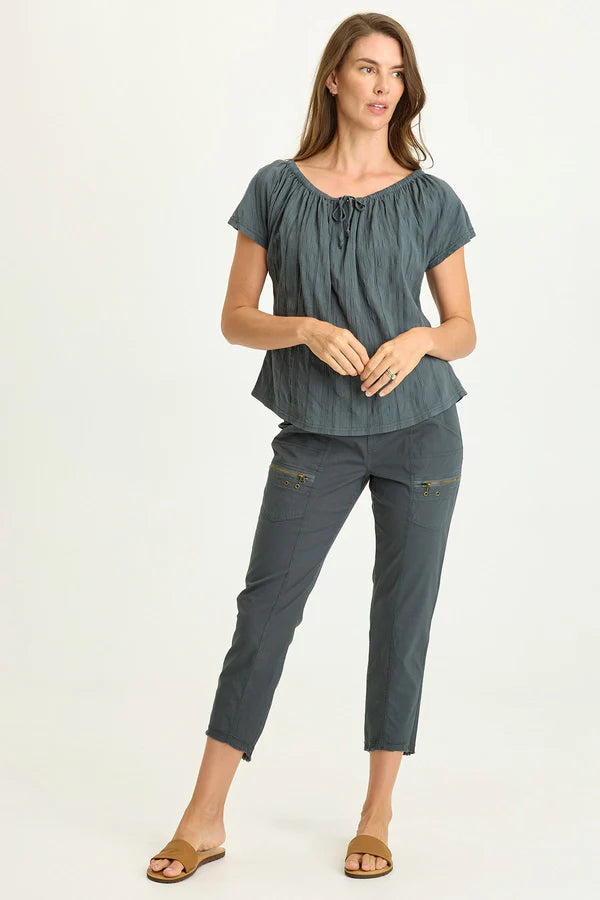 XCVI Wearables Selda Textured Gauze Cinched Top  in Hawthorn Leaf