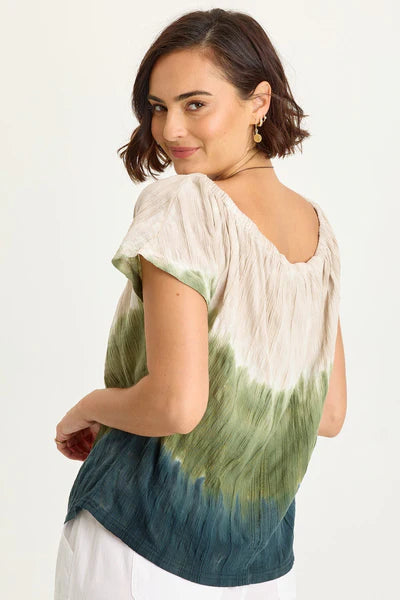 XCVI Wearables Selda Textured Gauze Cinched Top  in Tricolor Ombre Hawthorn