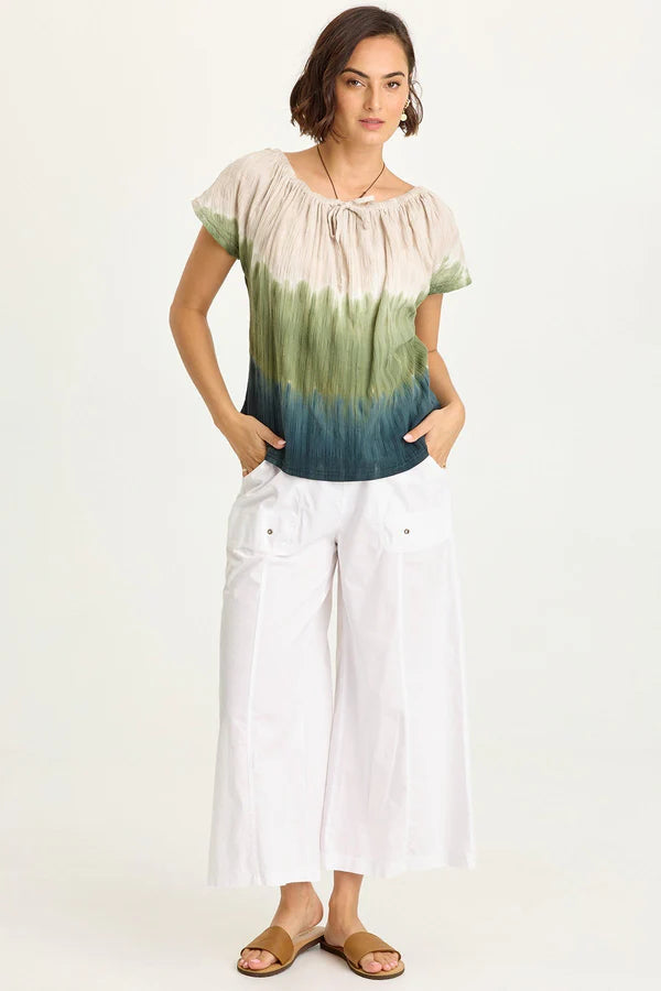 XCVI Wearables Gottfried Poplin Gaucho Crop  in White