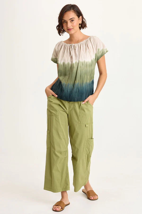 XCVI Wearables Selda Textured Gauze Cinched Top  in Tricolor Ombre Hawthorn