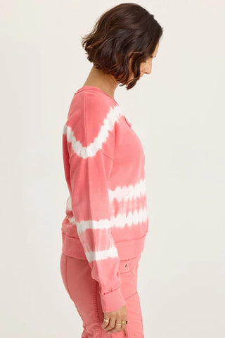 XCVI Wearables Rolin Terry V-Neck Pullover  in Caravel Wash Guava