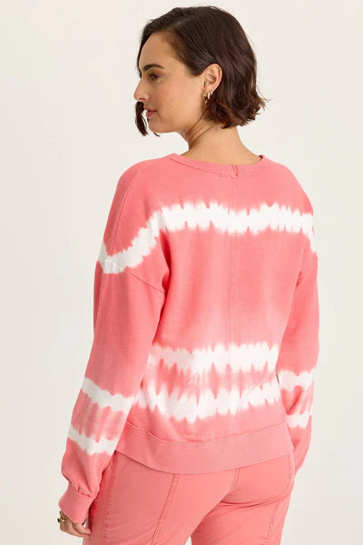 XCVI Wearables Rolin Terry V-Neck Pullover  in Caravel Wash Guava