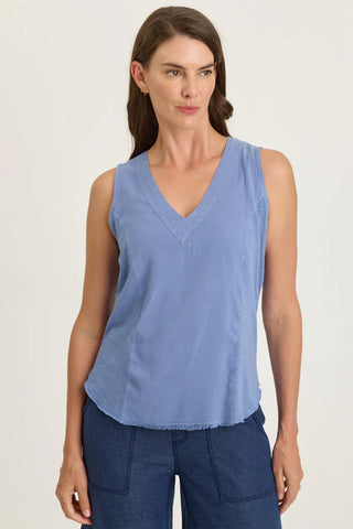 XCVI Wearables Nila Twill/Jersey V-Neck Tank  in Shasta Lake