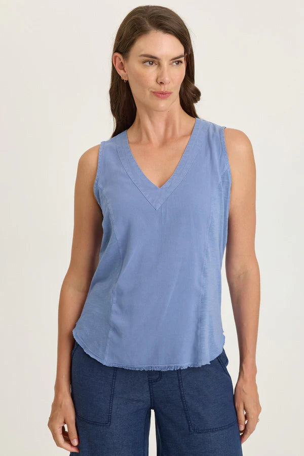 XCVI Wearables Nila Twill/Jersey V-Neck Tank  in Shasta Lake
