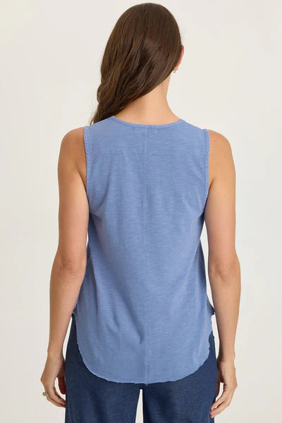 XCVI Wearables Nila Twill/Jersey V-Neck Tank  in Shasta Lake