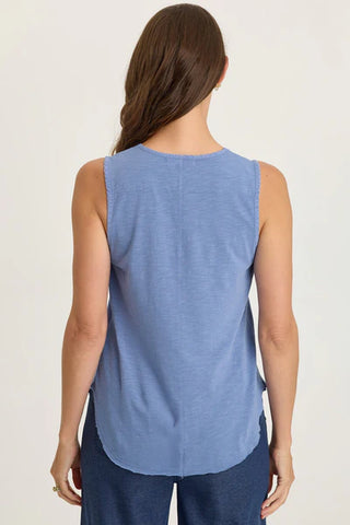 XCVI Wearables Nila Twill/Jersey V-Neck Tank  in Shasta Lake