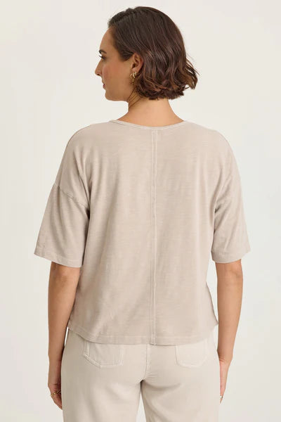 XCVI Wearables Lino Twill/Jersey Boat Neck Tee  in Clay Pot Pigment